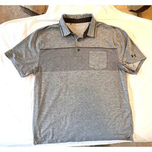 Under Armour HeatGear Gray Striped Polo Shirt 2XL Loose Fit 95% Polyester Mens G